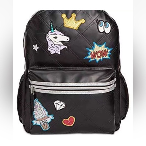 Girls Patches Ice Cream Unicorn Princess Crown
Star Heart Quilted
Backpack Black - Picture 1 of 6